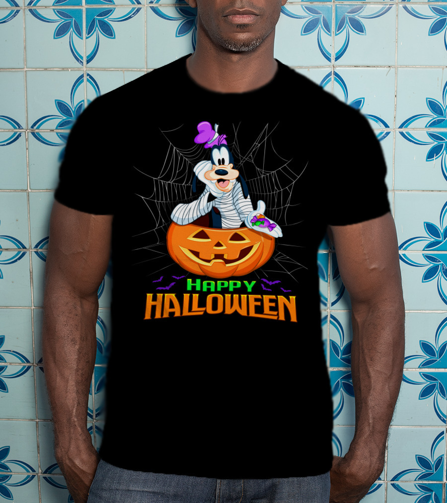 Goofy Happy Halloween Mummy Pumpkin And Candy T-Shirt
