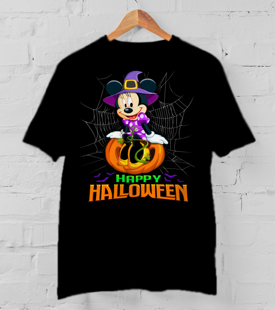 Minnie Happy Halloween Witch Costume Pumpkin Spiderweb T-Shirt