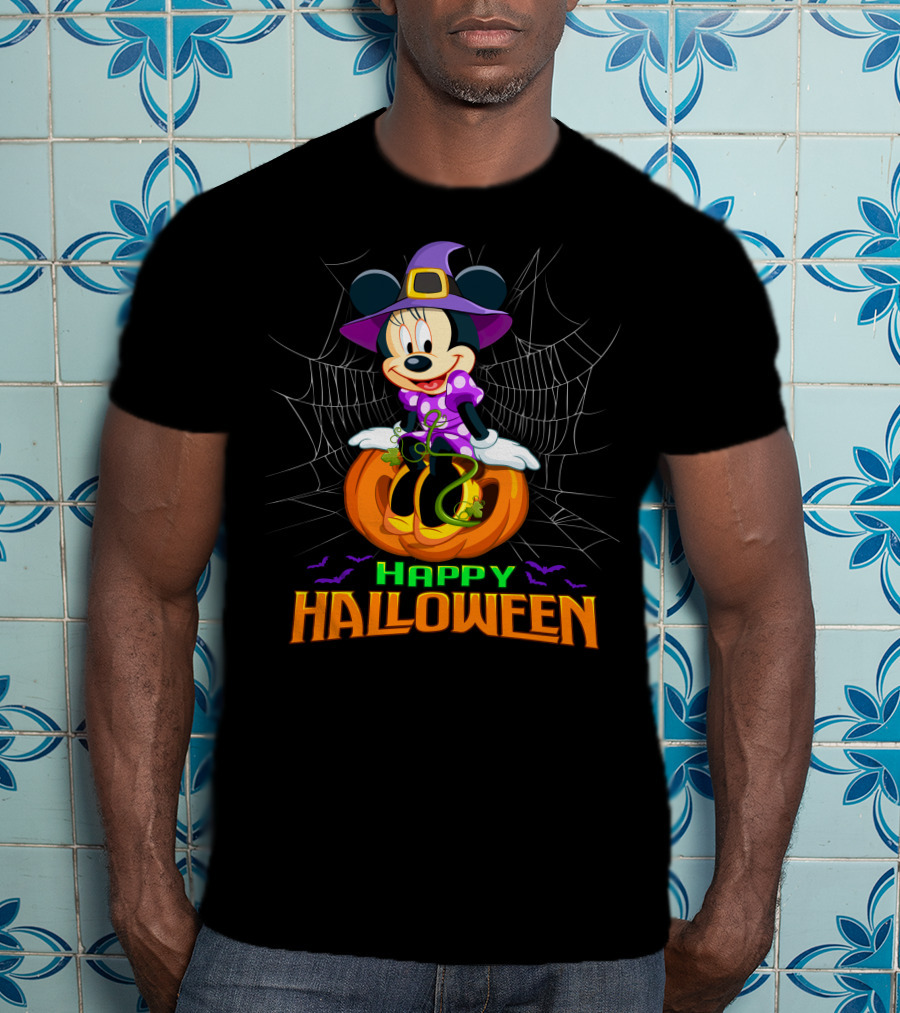 Minnie Happy Halloween Witch Costume Pumpkin Spiderweb T-Shirt