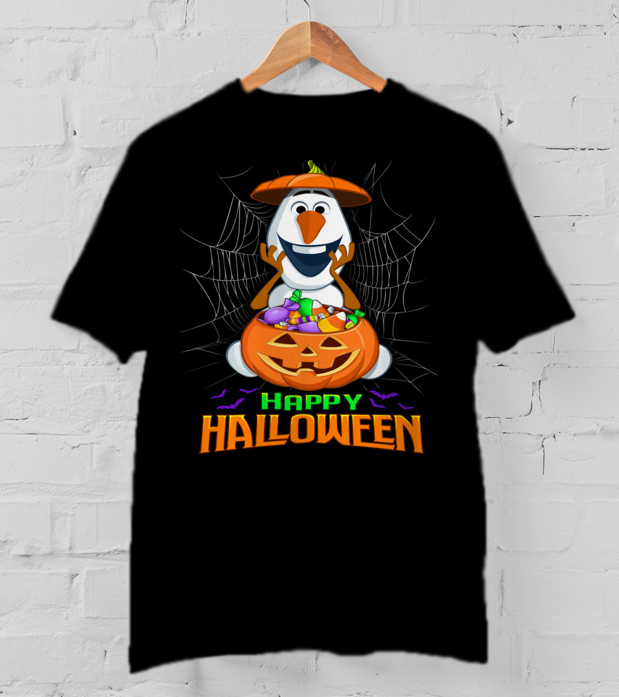 Olaf Happy Halloween With Pumpkin And Candy Basket T-Shirt