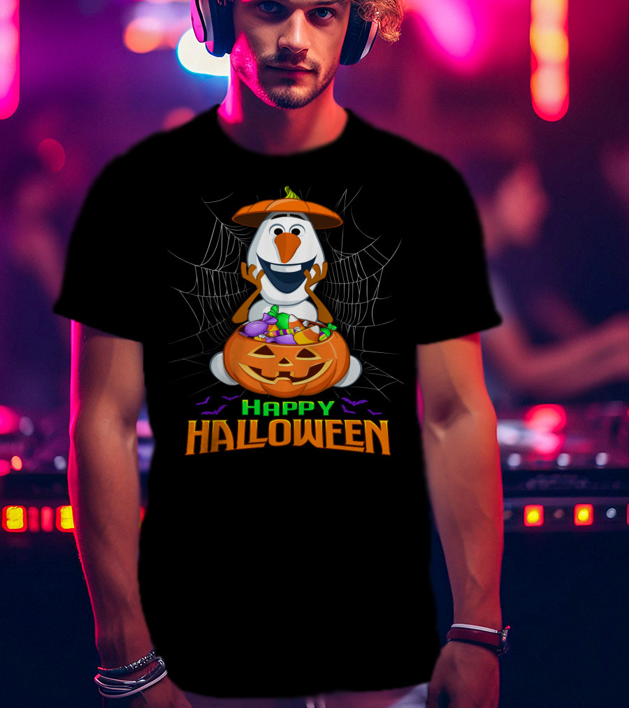 Olaf Happy Halloween With Pumpkin And Candy Basket T-Shirt
