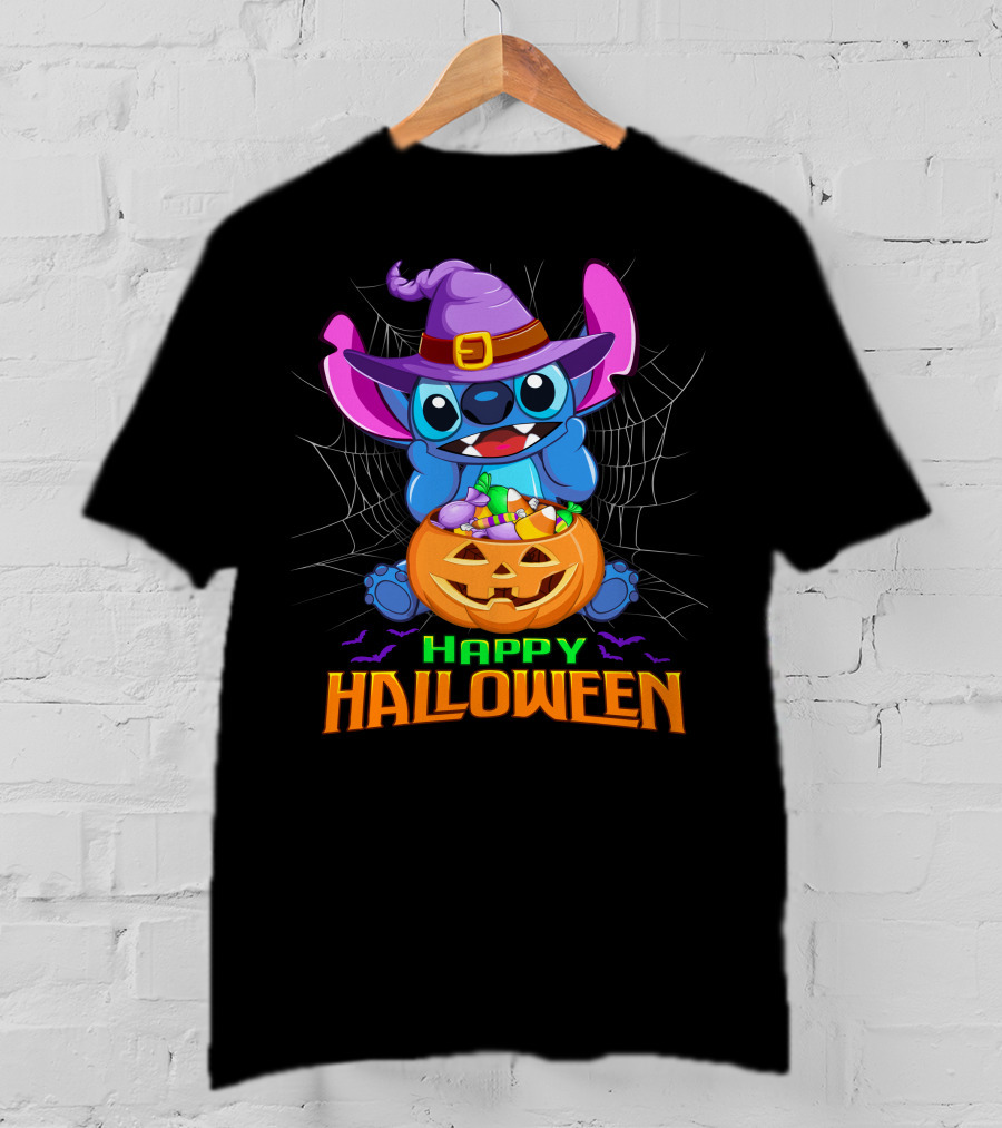 Happy Halloween Stitch Witch Costume Pumpkin Candy Basket T-Shirt