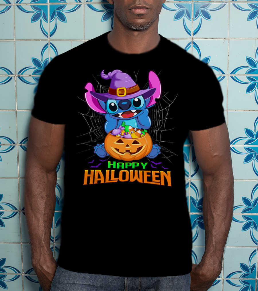 Happy Halloween Stitch Witch Costume Pumpkin Candy Basket T-Shirt