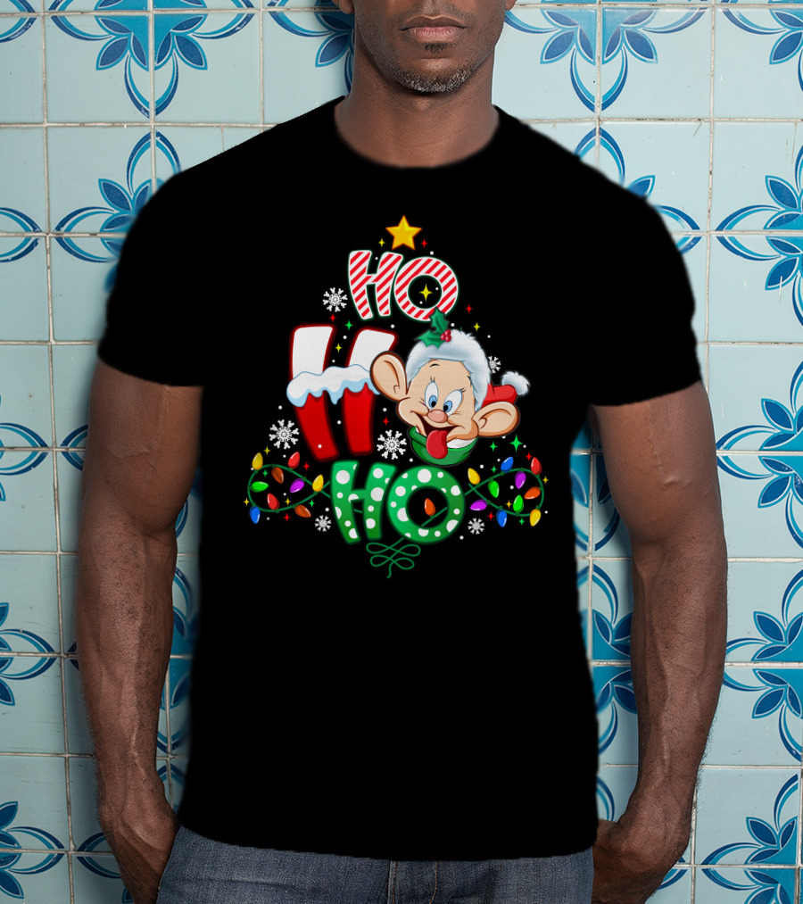 Dopey Ho Ho Ho Christmas Lights Snowflakes Holiday Cheer T-Shirt
