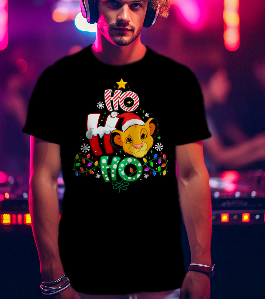 Ho Ho Ho Simba Christmas Lights Santa Hat T-Shirt
