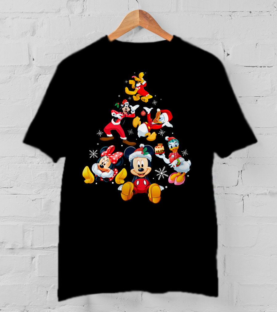 Mickey Minnie Donald Goofy Pluto Daisy Christmas Tree Noel T-Shirt