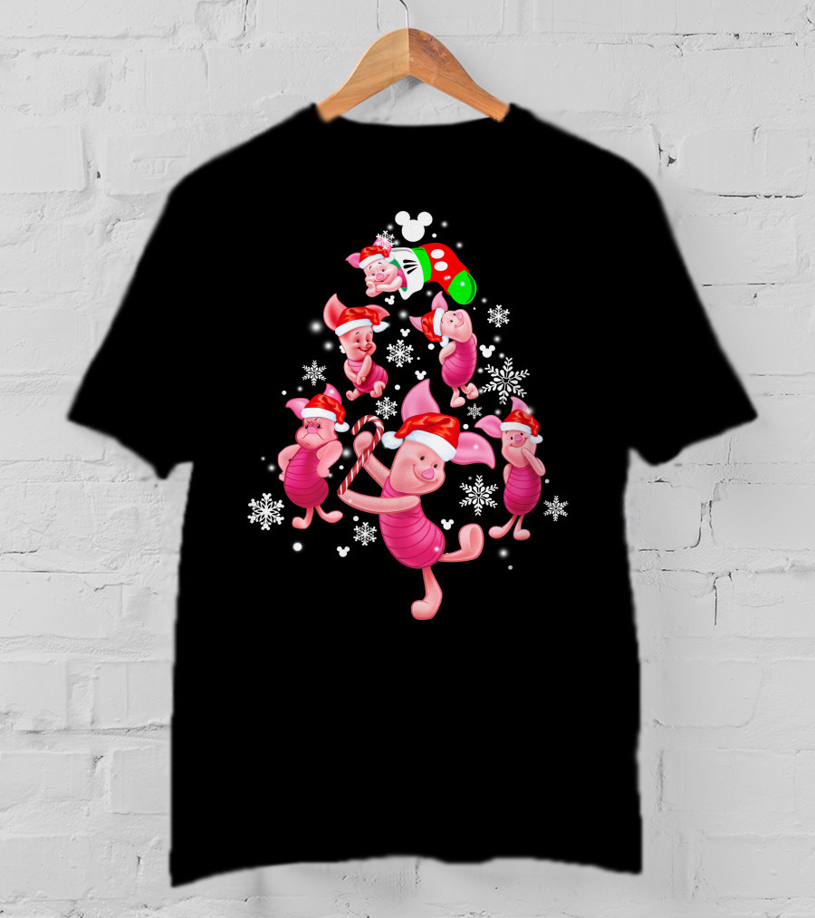 Piglet Christmas Santa Hat Candy Cane Snowflakes Disney Icons T-Shirt