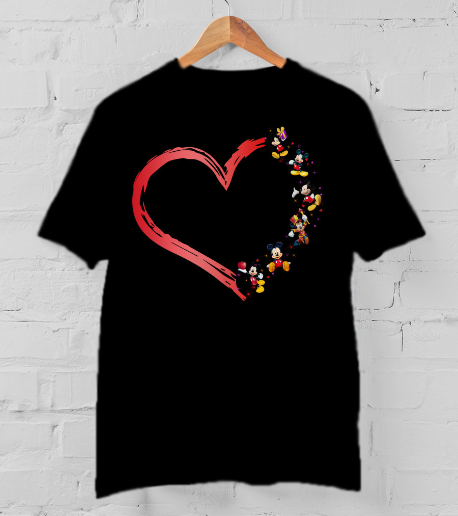 Mickey Mouse Heart Shaped Collage With Classic Characters T-Shirt