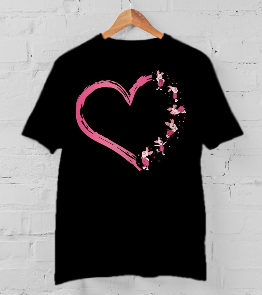 Piglet Heart Pattern With Pink Character Illustrations T-Shirt