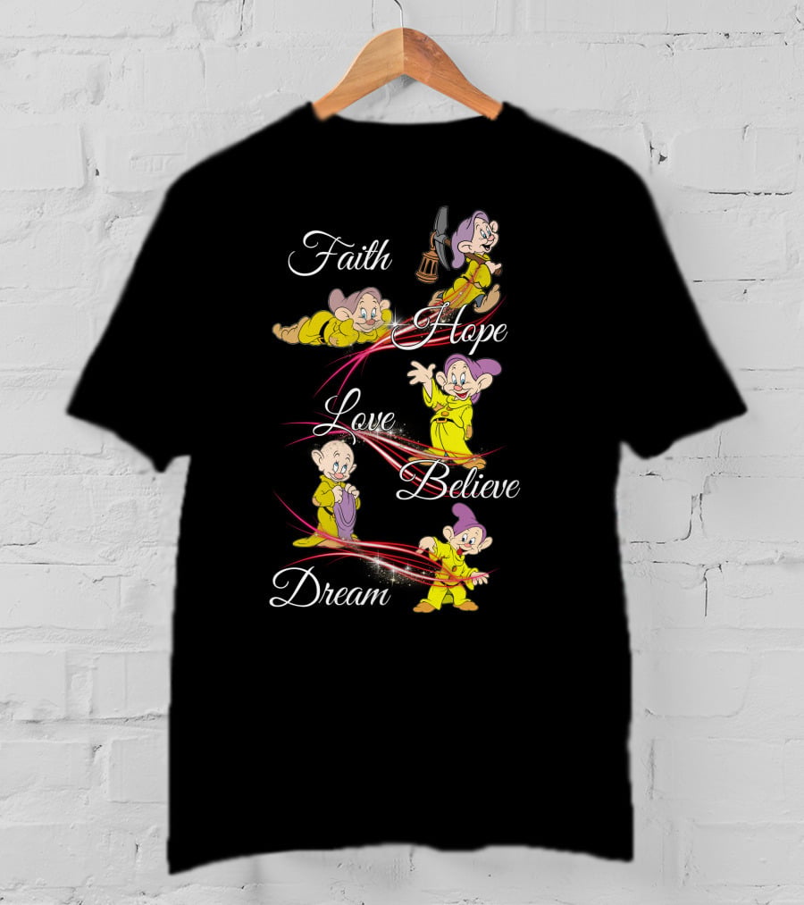 Faith Hope Love Believe Dream Dopey Snow White Dwarf Lantern Fantasy T-Shirt