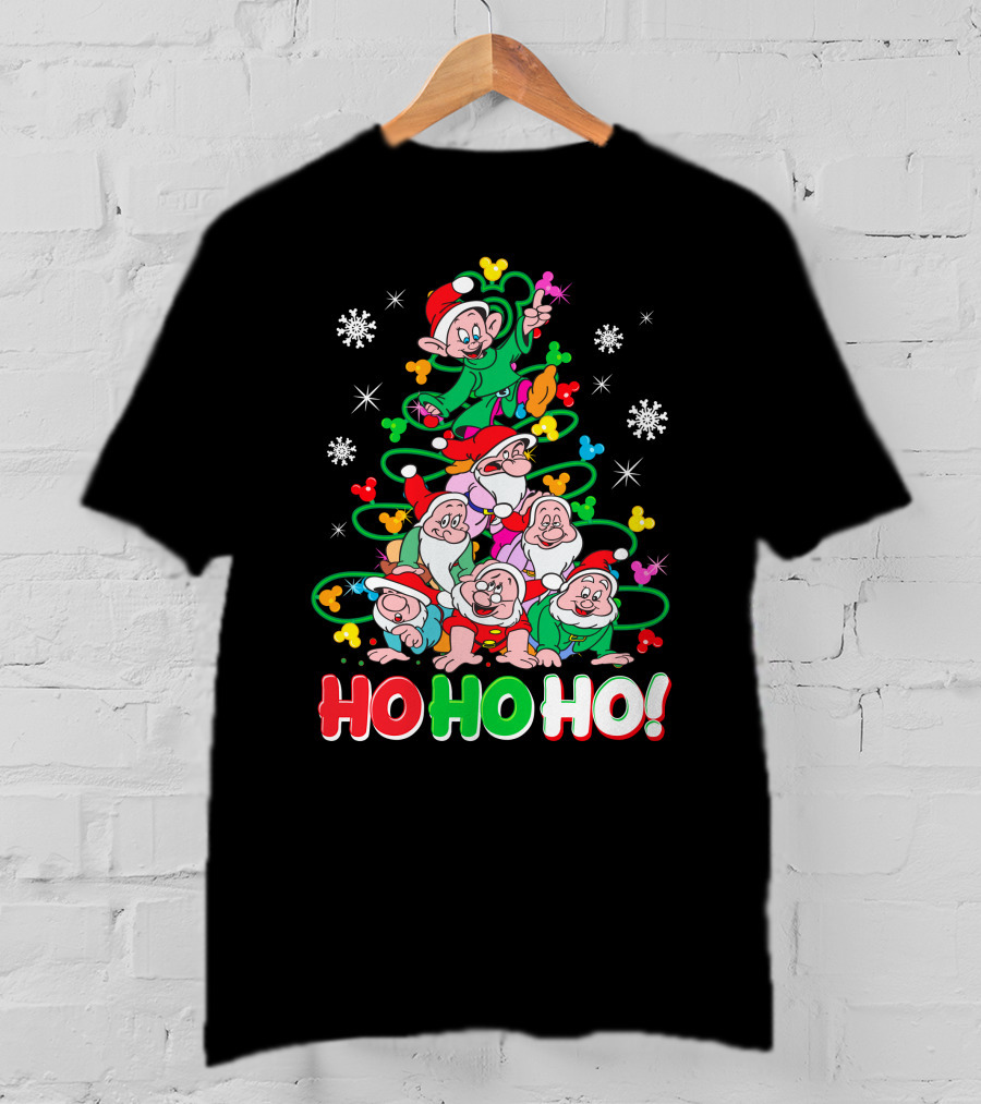 Ho Ho Ho Snow White 7 Dwarfs Christmas Tree Stacking T-Shirt