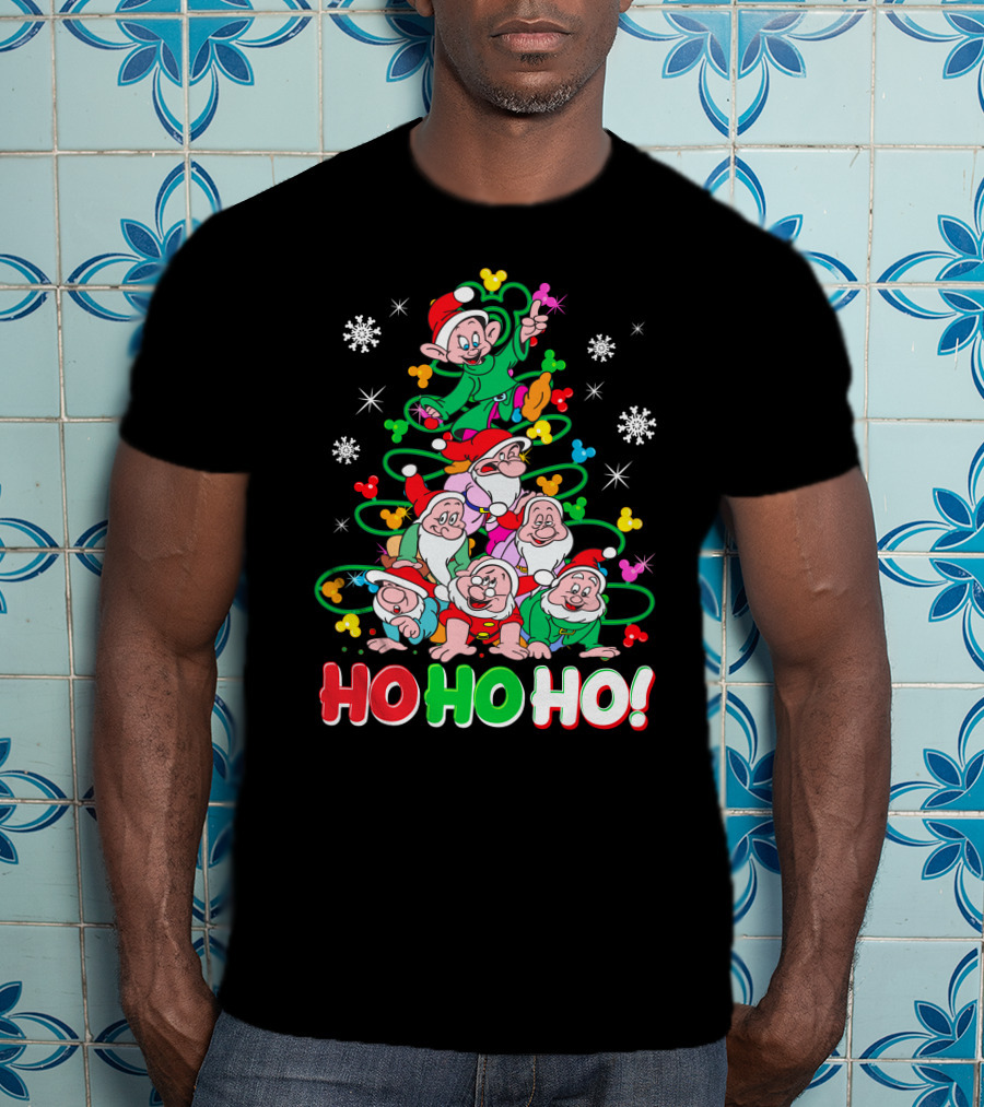 Ho Ho Ho Snow White 7 Dwarfs Christmas Tree Stacking T-Shirt