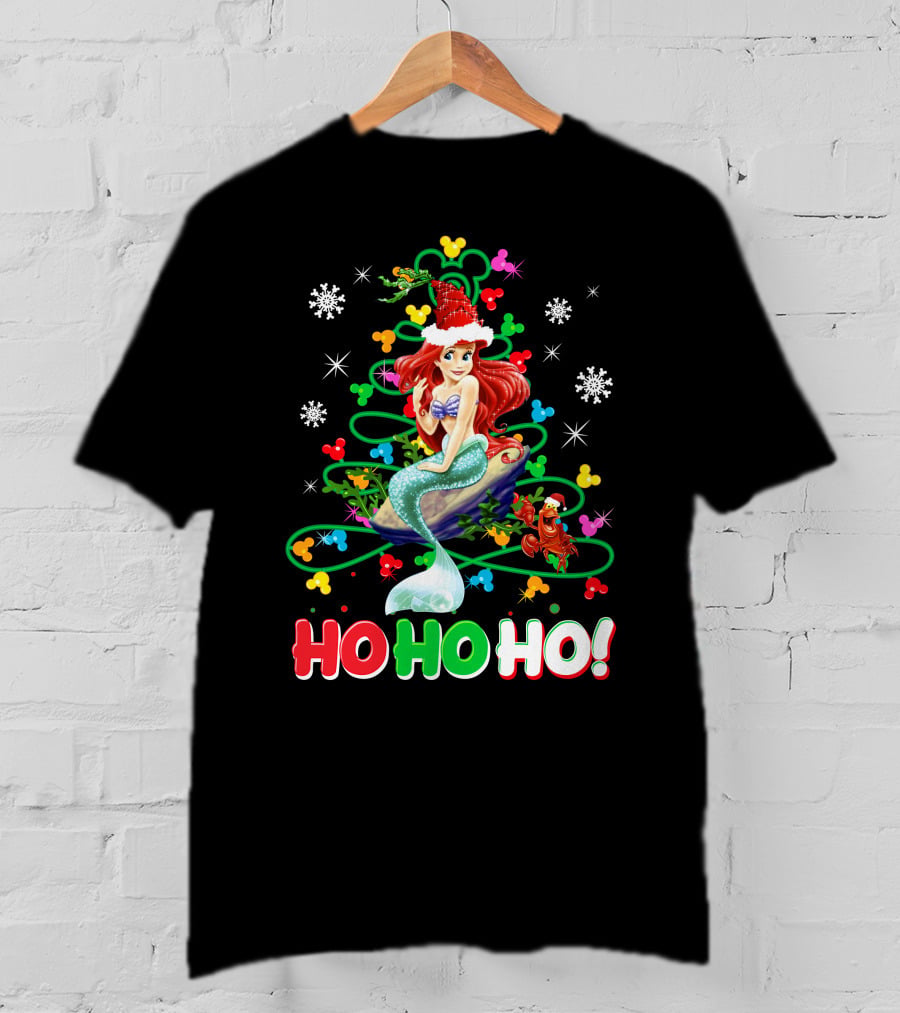 Ariel Ho Ho Ho Christmas Santa Hat Snowflakes T-Shirt