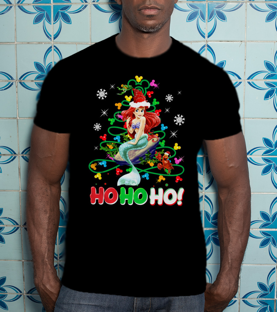 Ariel Ho Ho Ho Christmas Santa Hat Snowflakes T-Shirt