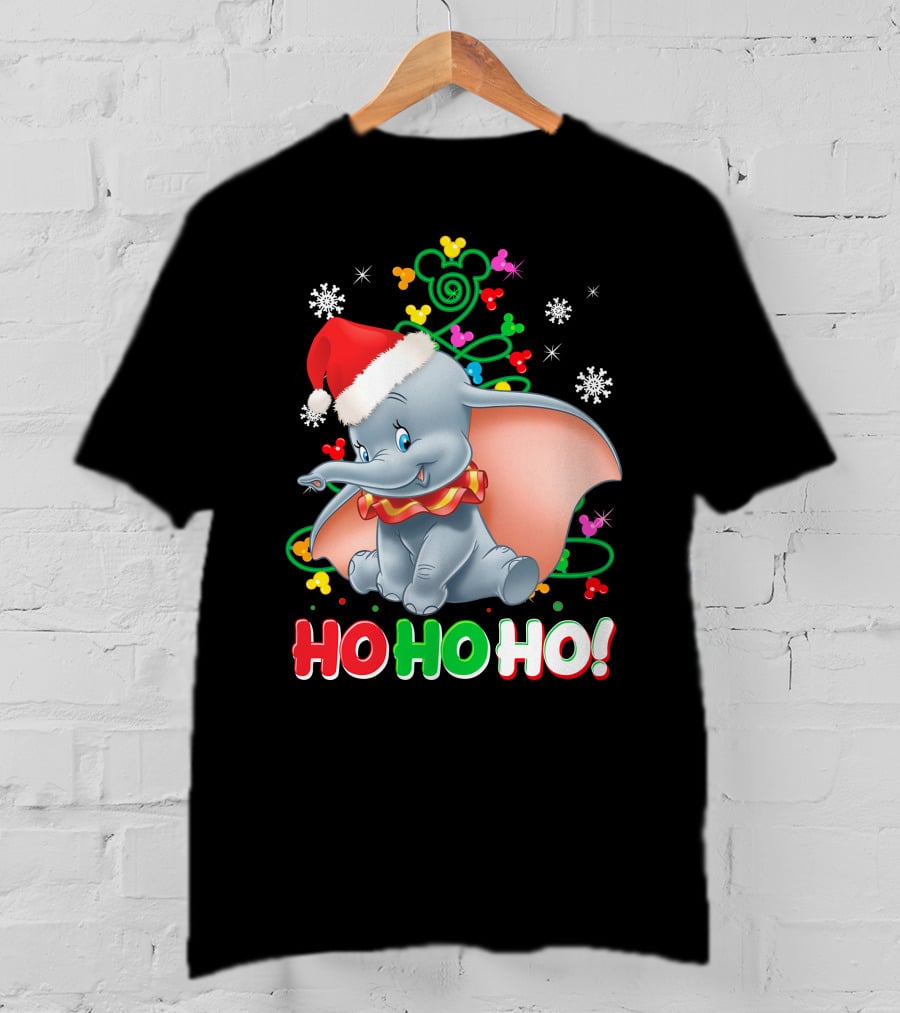 Dumbo Christmas Ho Ho Ho Santa Hat Mickey Mouse Ears Snowflakes T-Shirt