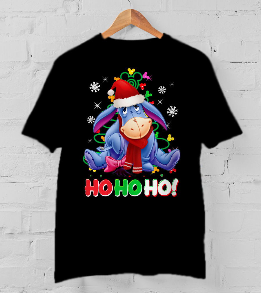 Eeyore Christmas Ho Ho Ho Santa Hat And Scarf Festive Theme T-Shirt