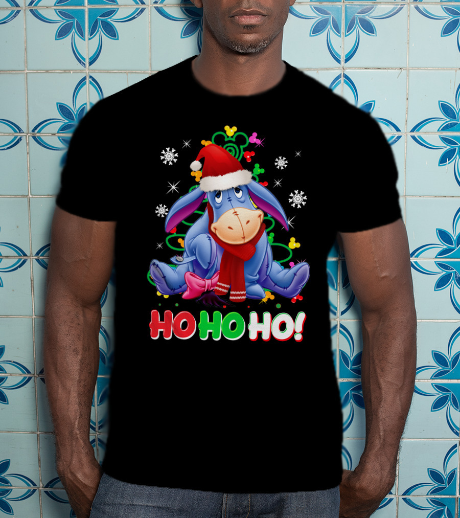 Eeyore Christmas Ho Ho Ho Santa Hat And Scarf Festive Theme T-Shirt