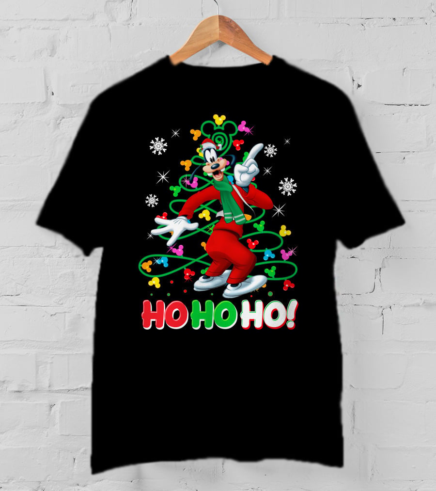 Goofy Christmas Ho Ho Ho Celebration With Snowflakes And Colorful T-Shirt