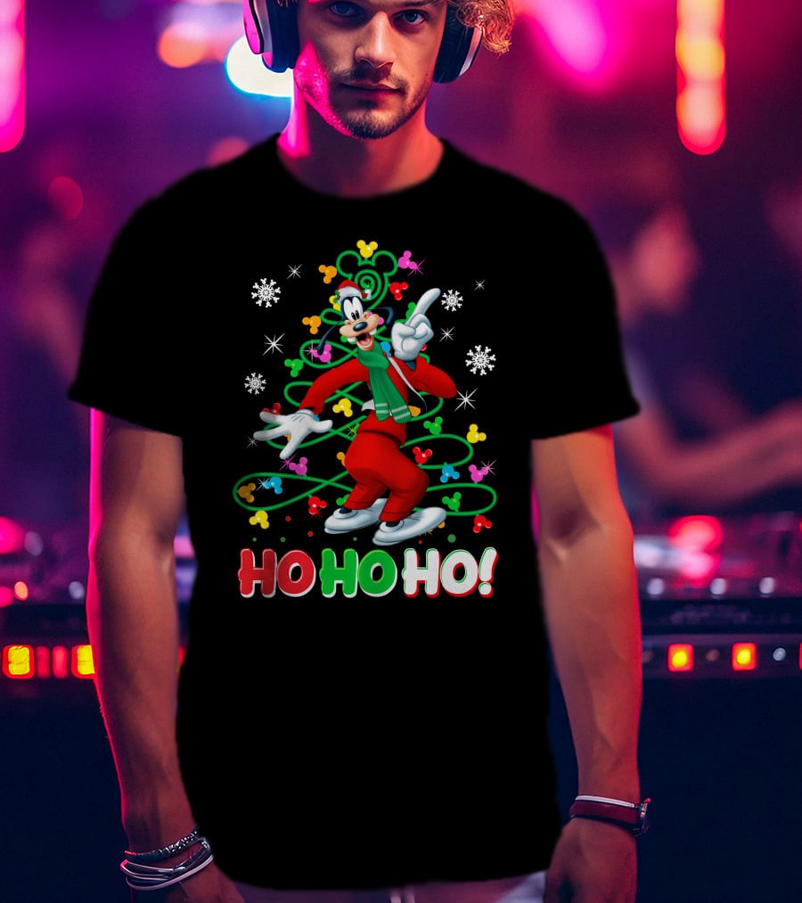Goofy Christmas Ho Ho Ho Celebration With Snowflakes And Colorful T-Shirt