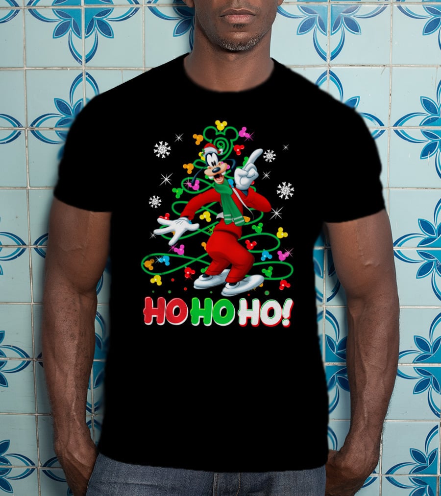 Goofy Christmas Ho Ho Ho Celebration With Snowflakes And Colorful T-Shirt