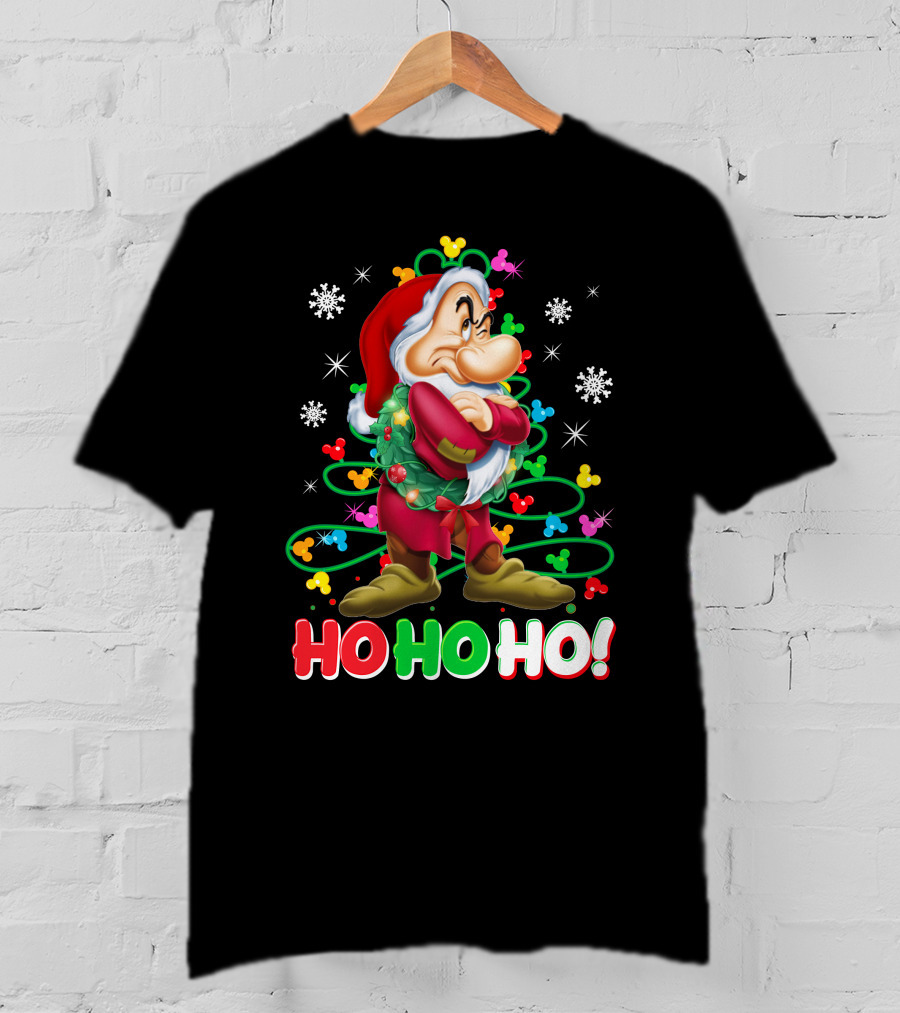 Grumpy Ho Ho Ho Christmas Mickey Snowflakes Disneyland T-Shirt