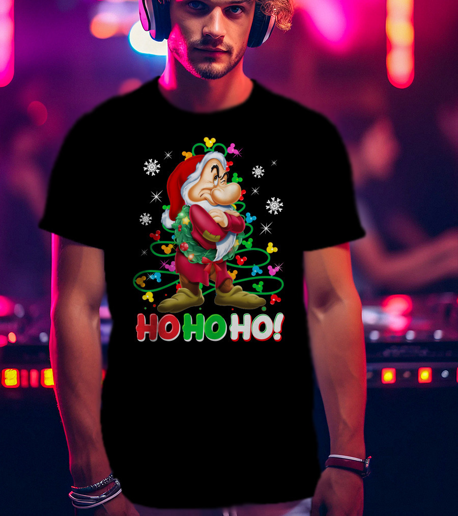 Grumpy Ho Ho Ho Christmas Mickey Snowflakes Disneyland T-Shirt