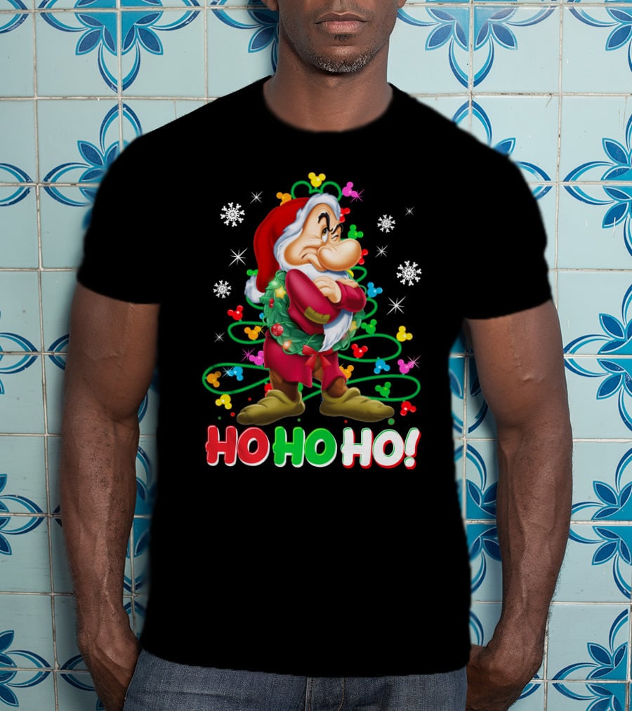 Grumpy Ho Ho Ho Christmas Mickey Snowflakes Disneyland T-Shirt