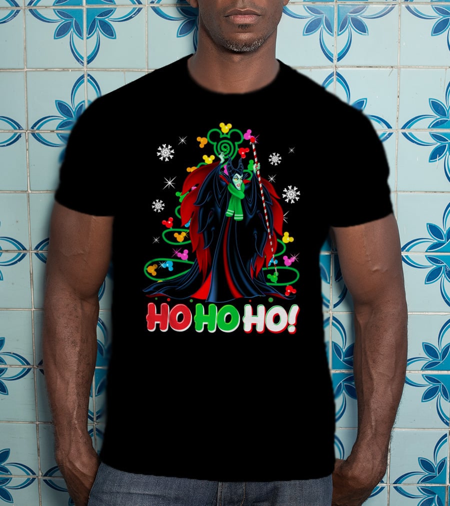 Maleficent Christmas Ho Ho Ho Snowflakes And Mickey Ears T-Shirt