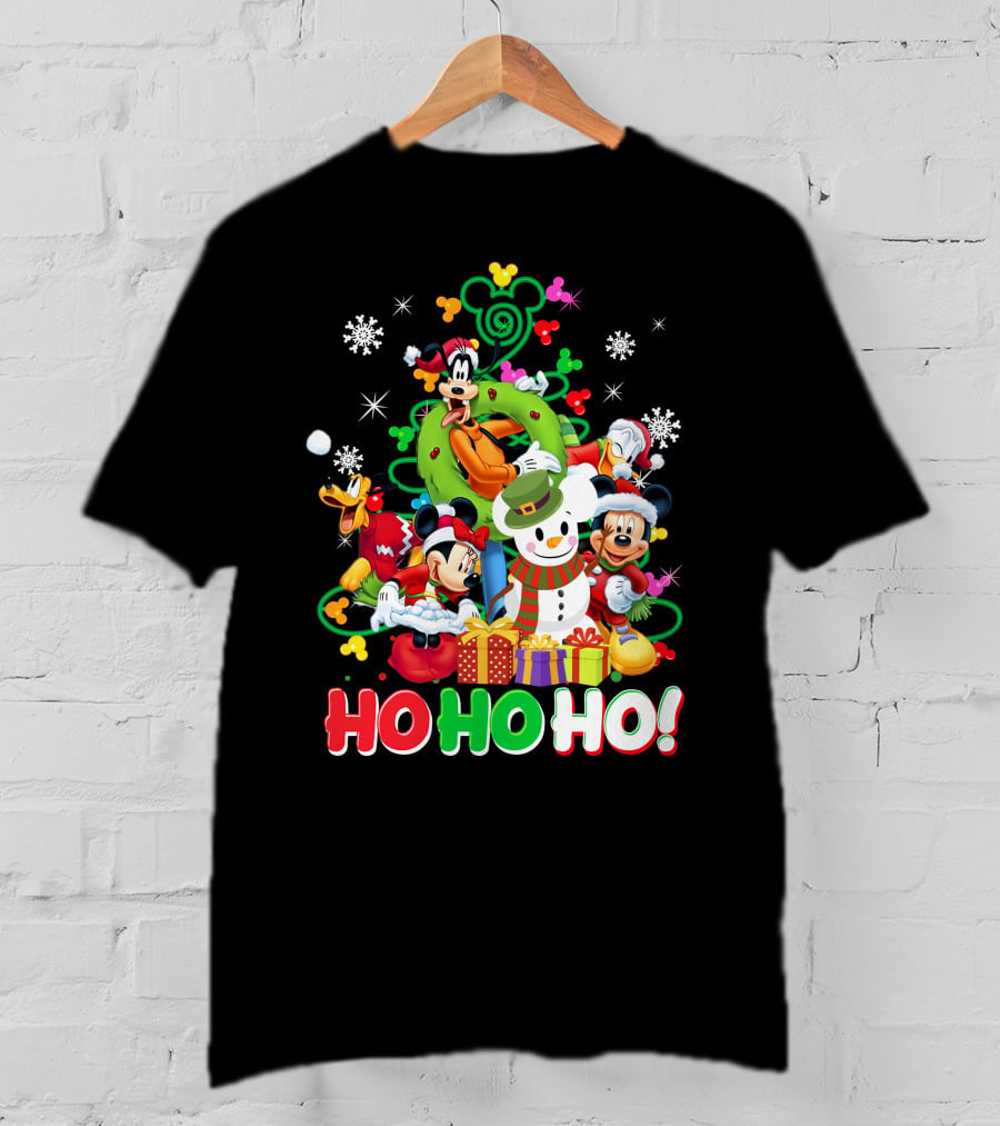 Mickey And Friends Holiday Cheer Ho Ho Ho Snowman And Gifts T-Shirt