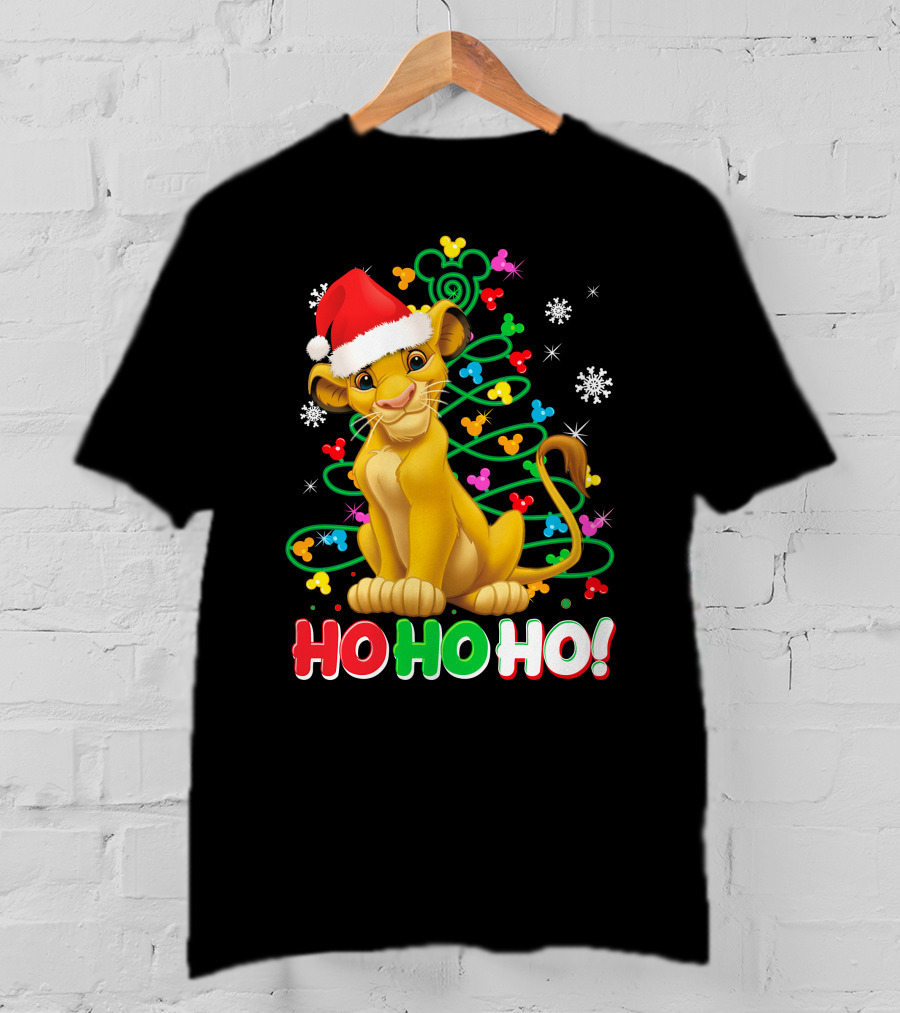 Simba Christmas Tree Ho Ho Ho Snowflakes Santa Hat T-Shirt