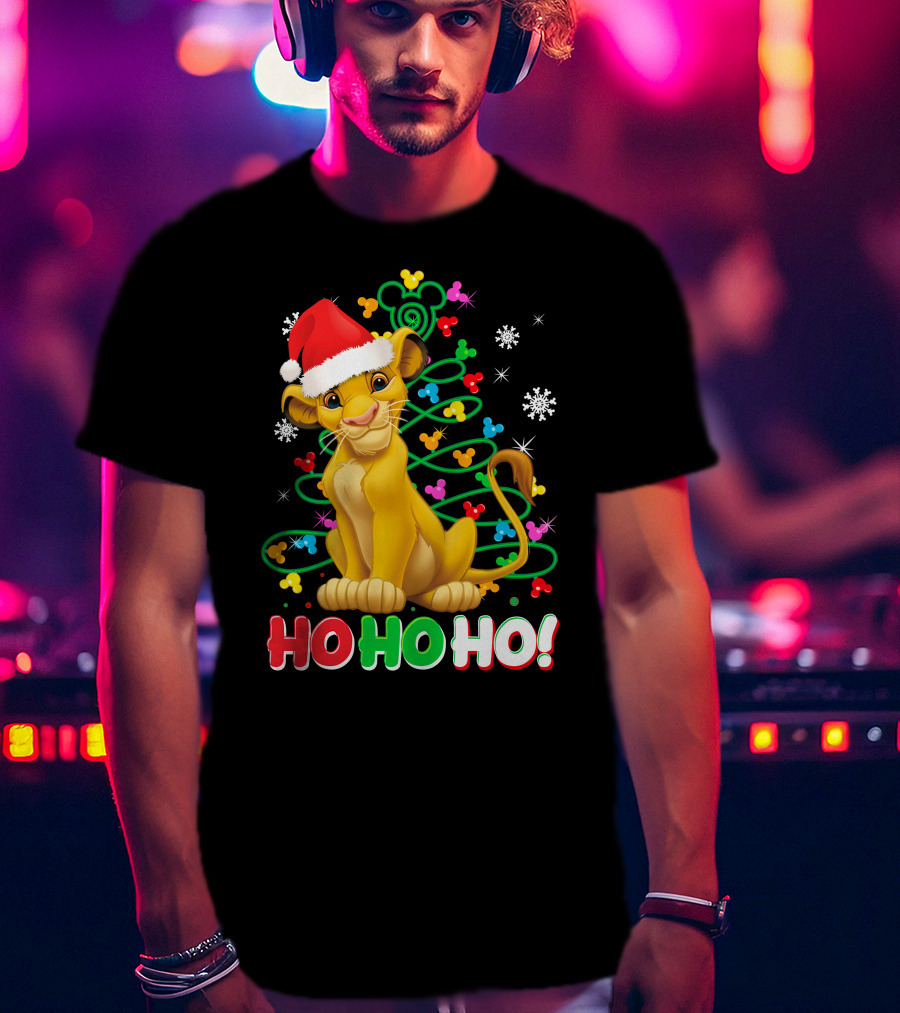 Simba Christmas Tree Ho Ho Ho Snowflakes Santa Hat T-Shirt