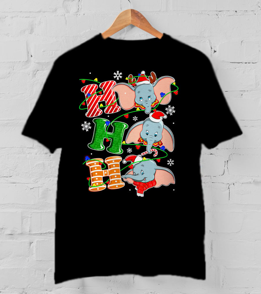 Dumbo Christmas Holiday Cheer With Ho Ho Ho And Festive Decorations T-Shirt