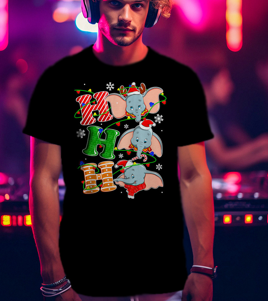 Dumbo Christmas Holiday Cheer With Ho Ho Ho And Festive Decorations T-Shirt