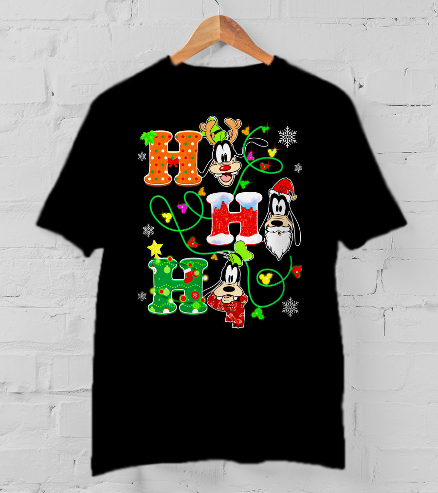 Goofy Christmas Holiday Hhh With Santa Hat And Snowflakes T-Shirt