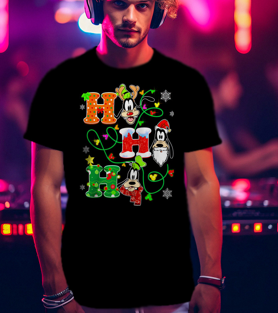 Goofy Christmas Holiday Hhh With Santa Hat And Snowflakes T-Shirt