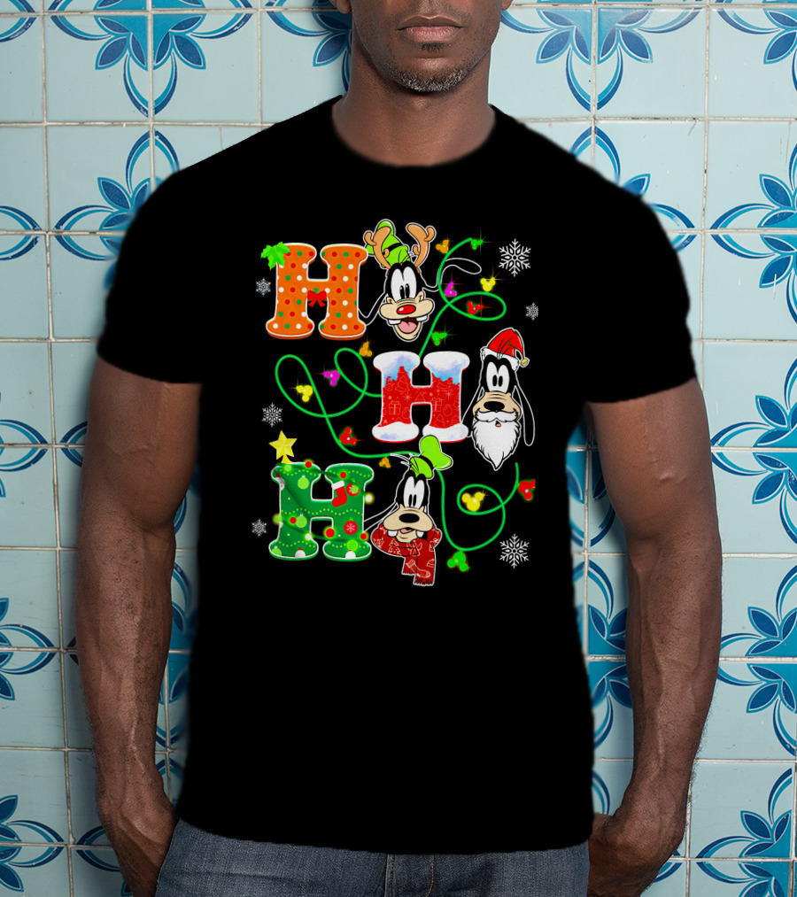 Goofy Christmas Holiday Hhh With Santa Hat And Snowflakes T-Shirt