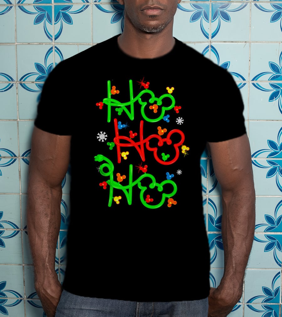 Ho Ho Ho Mickey Head Christmas Lights T-Shirt