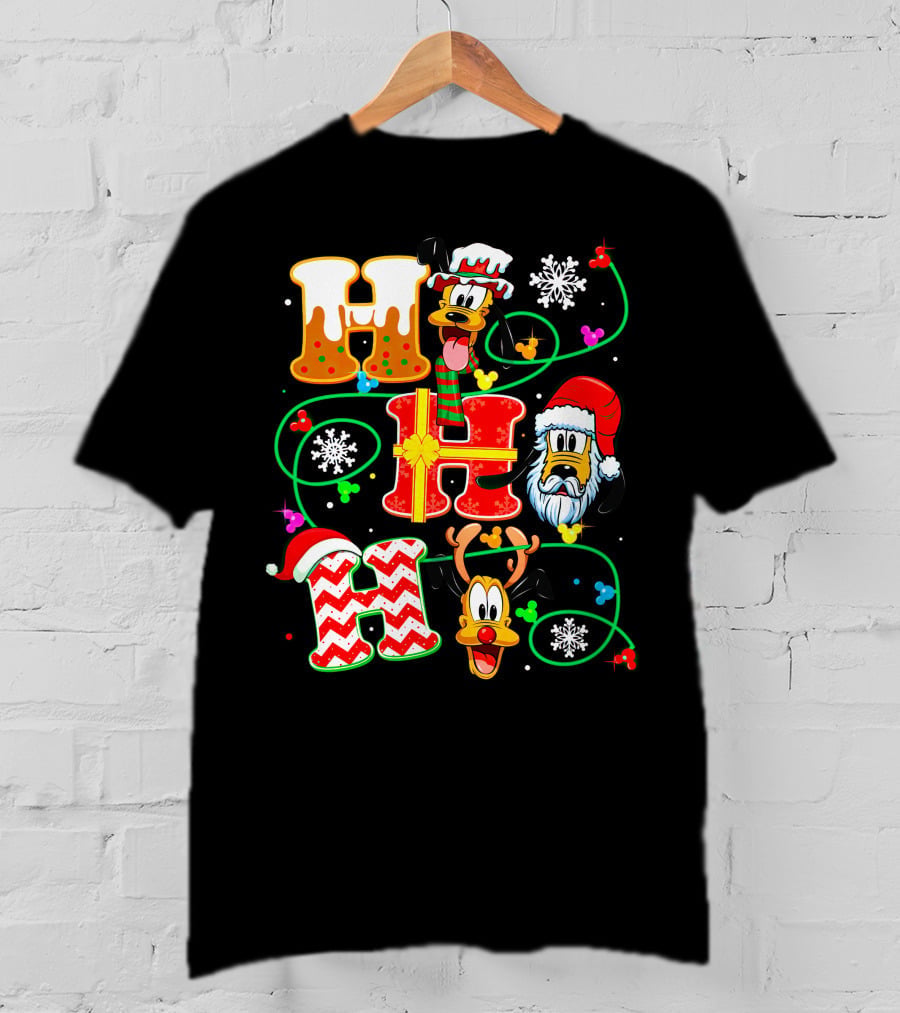 Ho Ho Ho Pluto Christmas Snowflakes Santa Hat Reindeer Holiday Magic T-Shirt