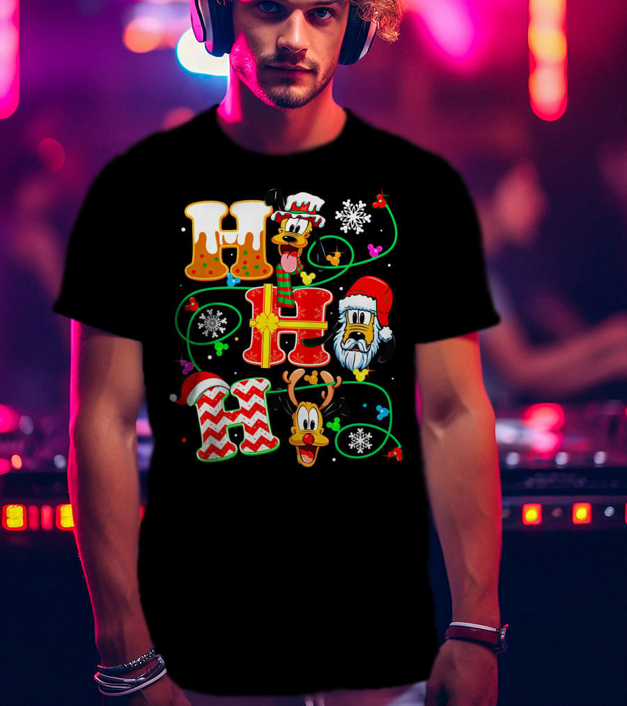 Ho Ho Ho Pluto Christmas Snowflakes Santa Hat Reindeer Holiday Magic T-Shirt