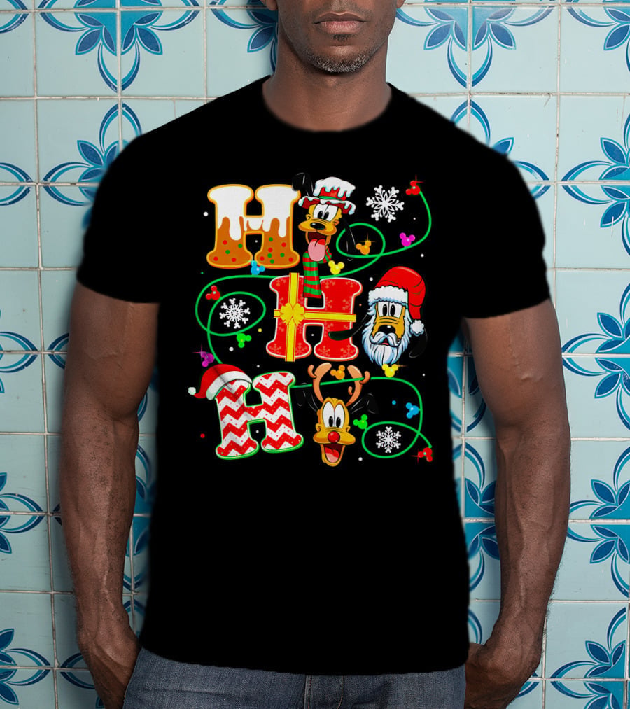 Ho Ho Ho Pluto Christmas Snowflakes Santa Hat Reindeer Holiday Magic T-Shirt