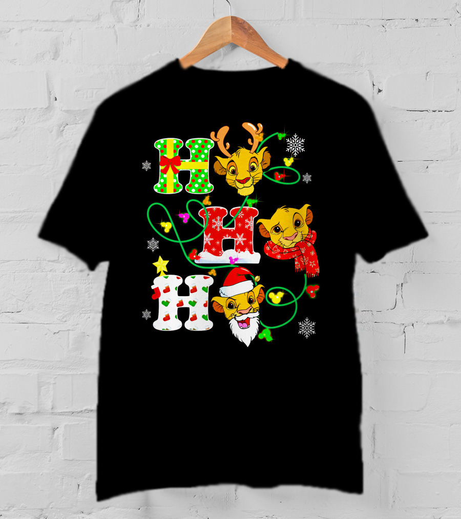 Ho Ho Ho Christmas Simba With Reindeer And Santa Hat T-Shirt