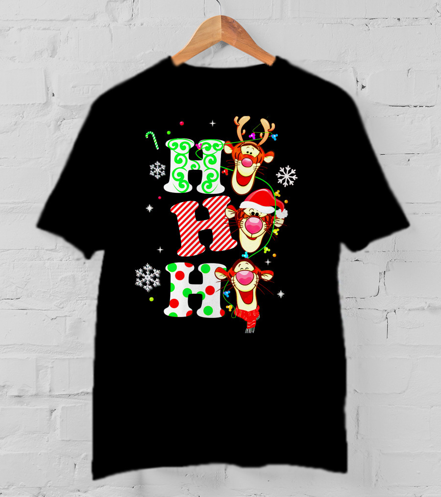 Ho Ho Ho Tigger Christmas Reindeer Santa Snowflakes T-Shirt