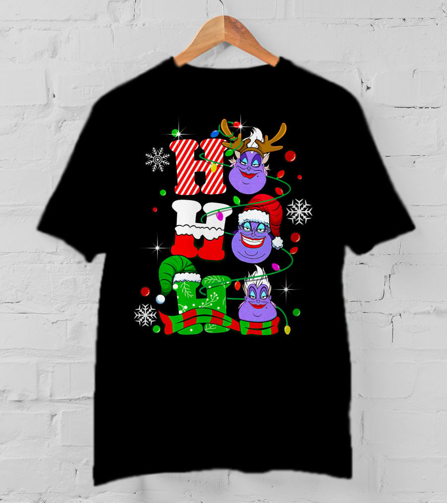 Ho Ho Ho Ursula Christmas Reindeer Santa Hats And Snowflakes T-Shirt