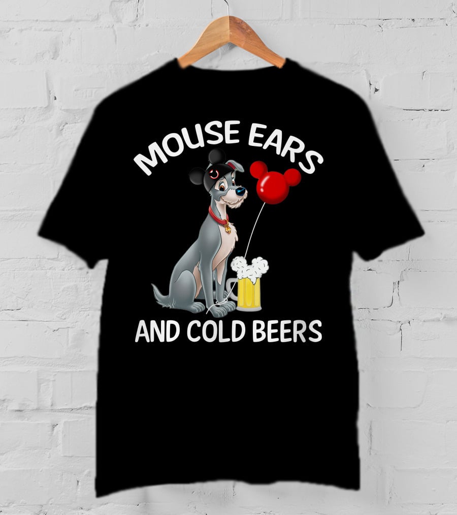 Mouse Ears And Cold Beers Dog With Balloon And Beer Mug T-Shirt