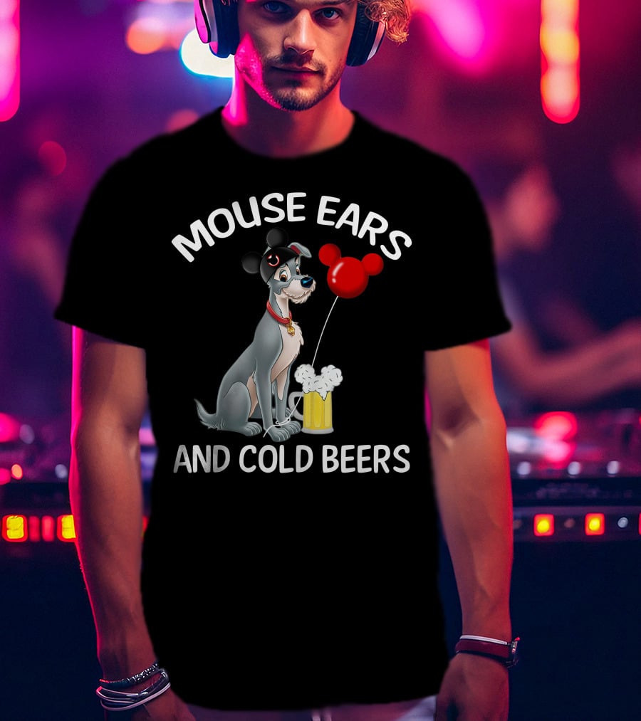 Mouse Ears And Cold Beers Dog With Balloon And Beer Mug T-Shirt