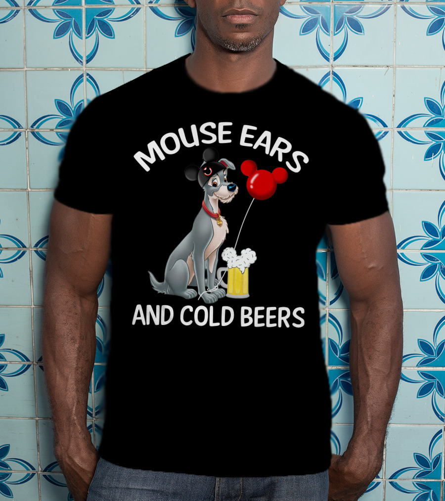 Mouse Ears And Cold Beers Dog With Balloon And Beer Mug T-Shirt