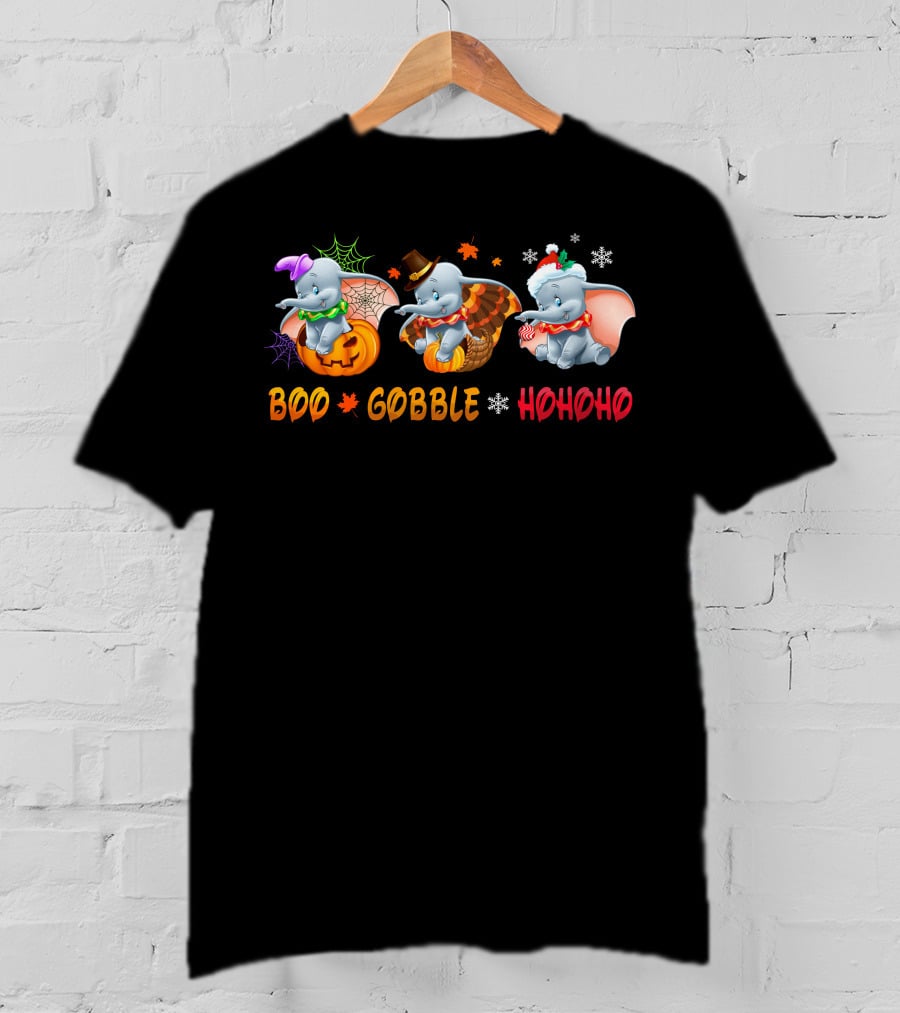Boo Gobble Hohoho Dumbo Halloween Thanksgiving Christmas T-Shirt