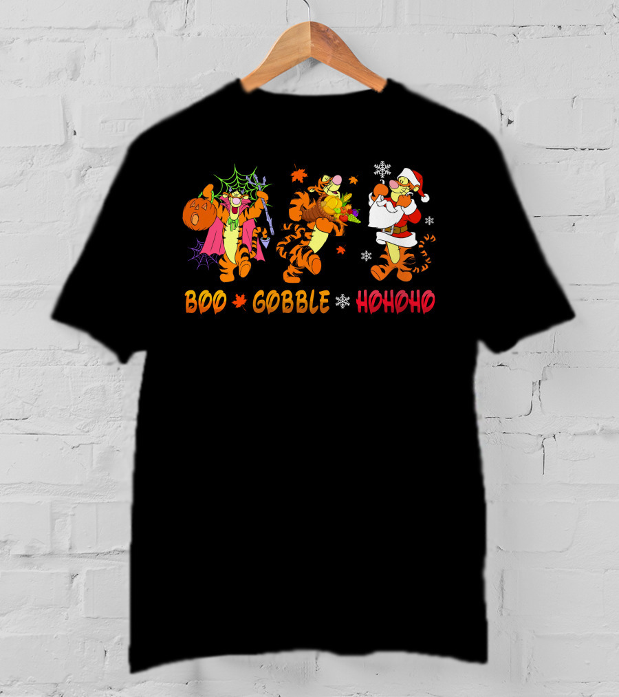 Boo Gobble Hohoho Tigger Halloween Thanksgiving Christmas T-Shirt