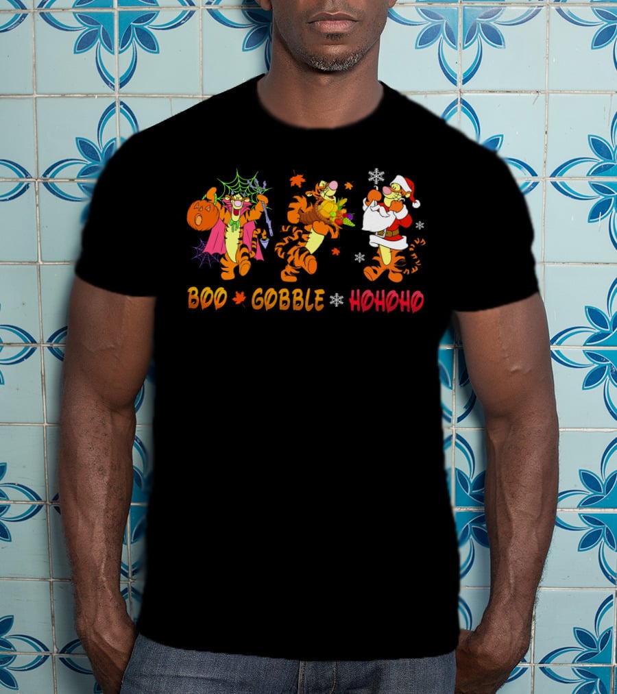 Boo Gobble Hohoho Tigger Halloween Thanksgiving Christmas T-Shirt
