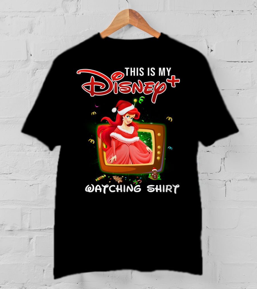 This Is My Disney+ Watching Shirt Ariel Holiday Santa Hat T-Shirt